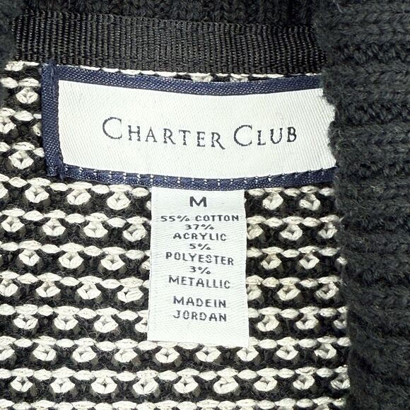 Charter Club Shawl Collar Sweater Deep Black Combo Size M - Picture 7 of 13